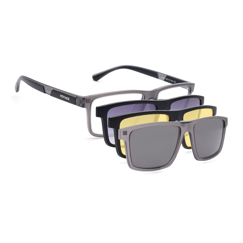 Shift | Grey Rectangle Clip-On Eyeglasses for Men & Women (CL003FMG8626)