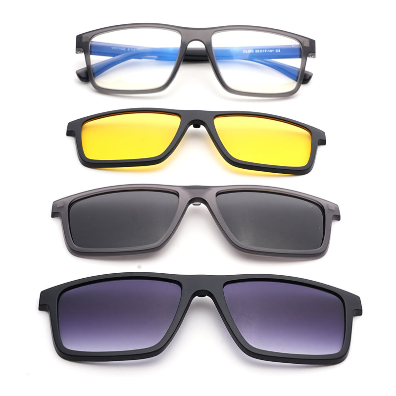 Shift | Grey Rectangle Clip-On Eyeglasses for Men & Women (CL003FMG8626)