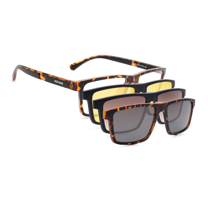 Shift | Demi Brown Rectangle Clip-On Eyeglasses for Men & Women (CL003FMG8627)