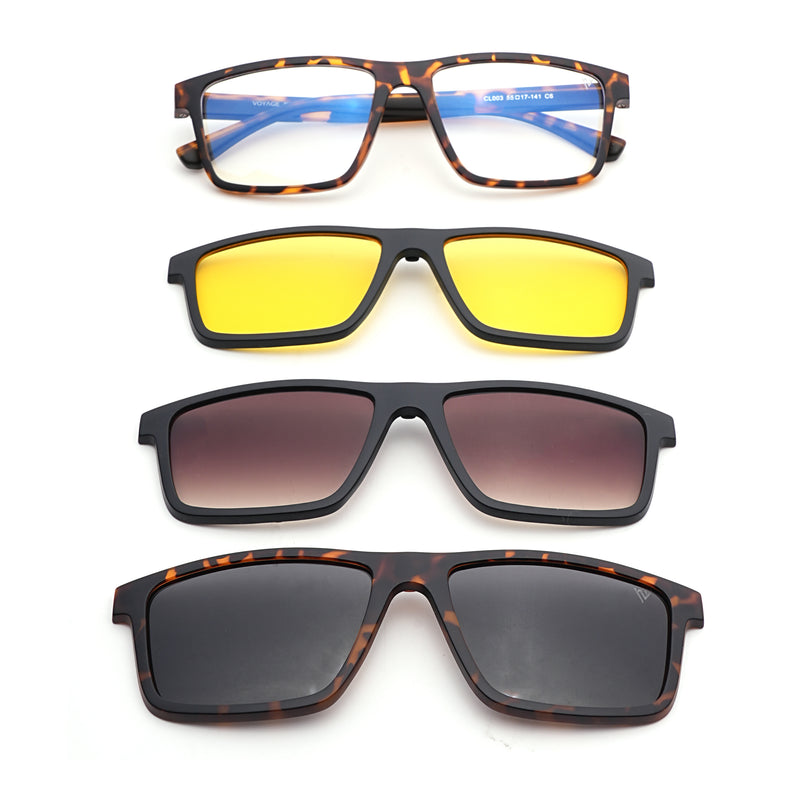 Shift | Demi Brown Rectangle Clip-On Eyeglasses for Men & Women (CL003FMG8627)