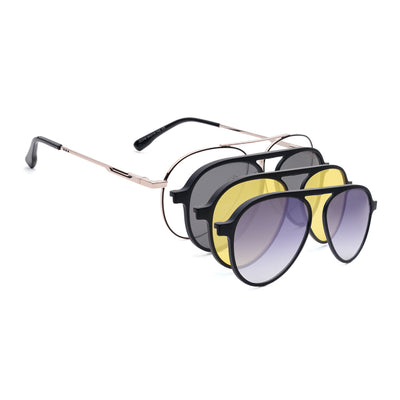 Voyage Golden Aviator Clip-On Eyeglasses for Men & Women (CL210FMG8597)