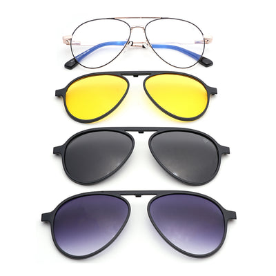Voyage Golden Aviator Clip-On Eyeglasses for Men & Women (CL210FMG8597)