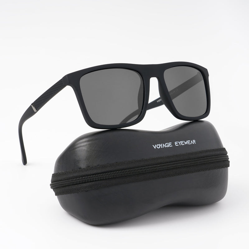 Voyage Wayfarer Polarized Sunglasses for Men & Women (Black Lens | Matt Black Frame - PMG5256)