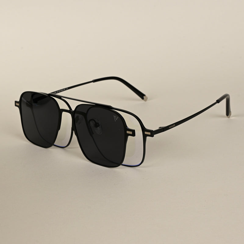 Voyage Black Wayfarer Metal Clip-On Polarized Sunglasses for Men & Women (7009PMG4656-C1)