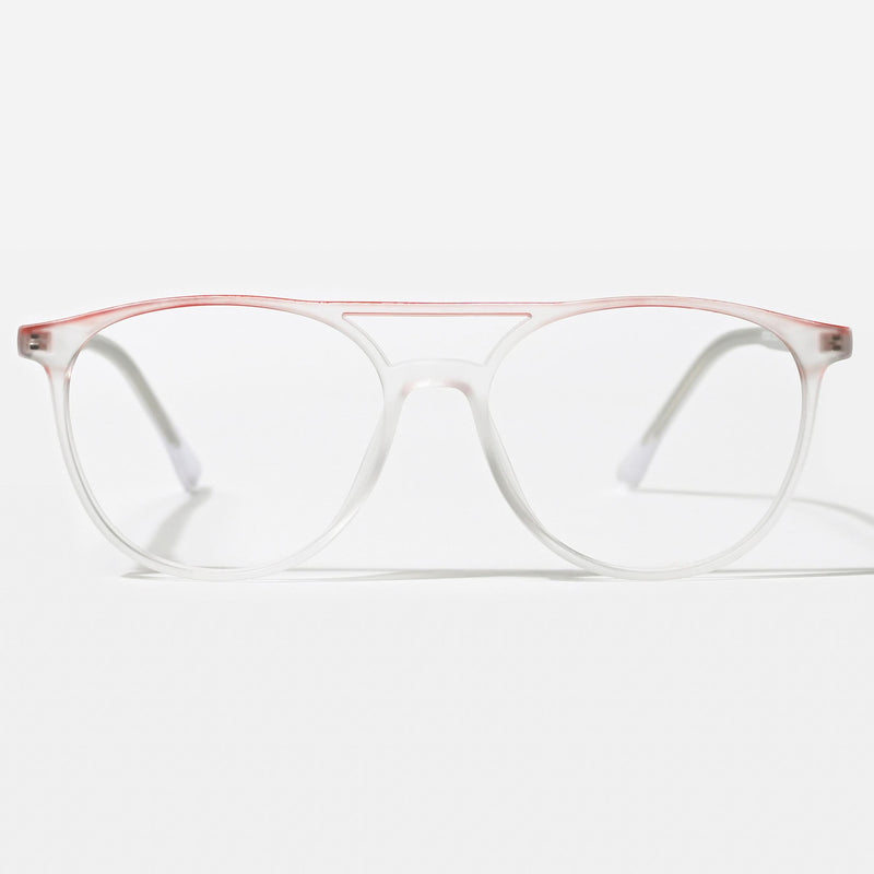 Eyejack Swift Matt Transparent & Red Oval Eyeglasses for Men & Women (MB23002CL140-C5)