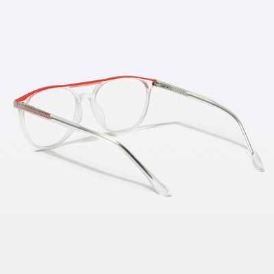 Eyejack Swift Matt Transparent & Red Oval Eyeglasses for Men & Women (MB23002CL140-C5)