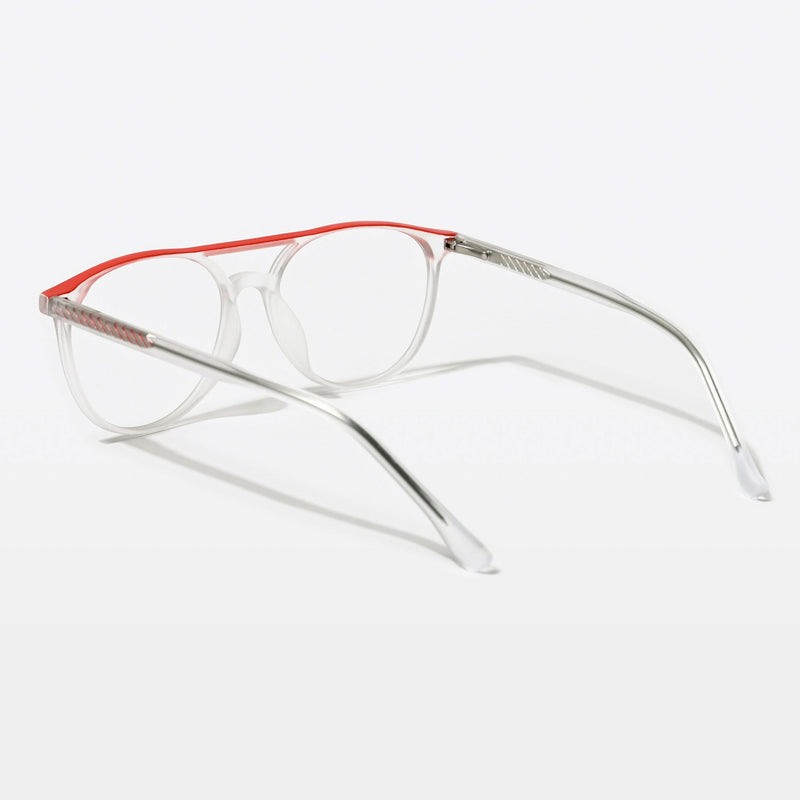 Eyejack Swift Matt Transparent & Red Oval Eyeglasses for Men & Women (MB23002CL140-C5)