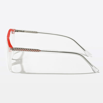 Eyejack Swift Matt Transparent & Red Oval Eyeglasses for Men & Women (MB23002CL140-C5)