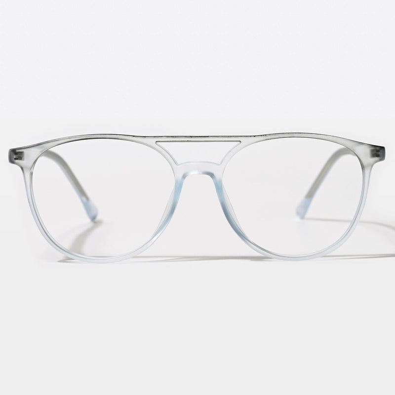 Eyejack Swift Transparent Blue & Grey Oval Eyeglasses for Men & Women (MB23002CL143-C8)