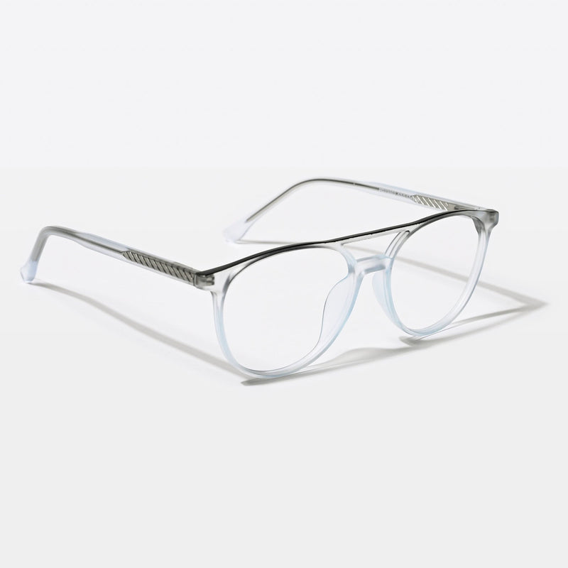 Eyejack Swift Transparent Blue & Grey Oval Eyeglasses for Men & Women (MB23002CL143-C8)