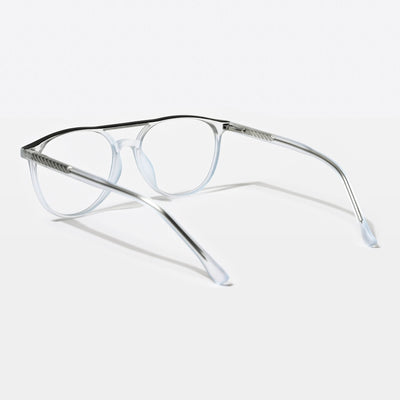 Eyejack Swift Transparent Blue & Grey Oval Eyeglasses for Men & Women (MB23002CL143-C8)