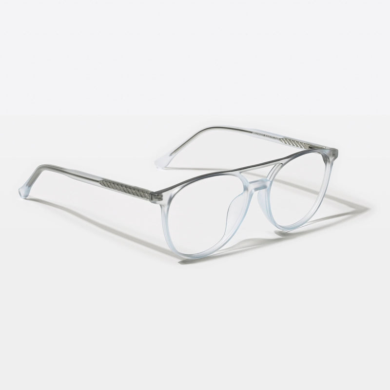 Eyejack Swift Transparent Blue & Black Oval Eyeglasses for Men & Women (MB23002CL142-C7)