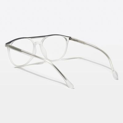 Eyejack Swift Matt Transparent & Grey Round Eyeglasses for Men & Women (MB23002CL137-C2)