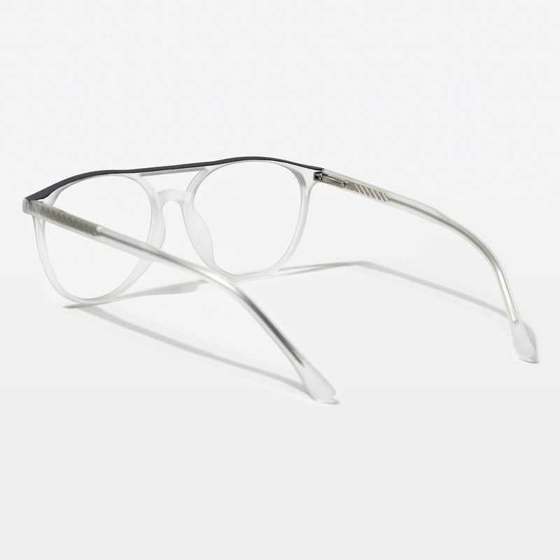 Eyejack Swift Matt Transparent & Grey Round Eyeglasses for Men & Women (MB23002CL137-C2)