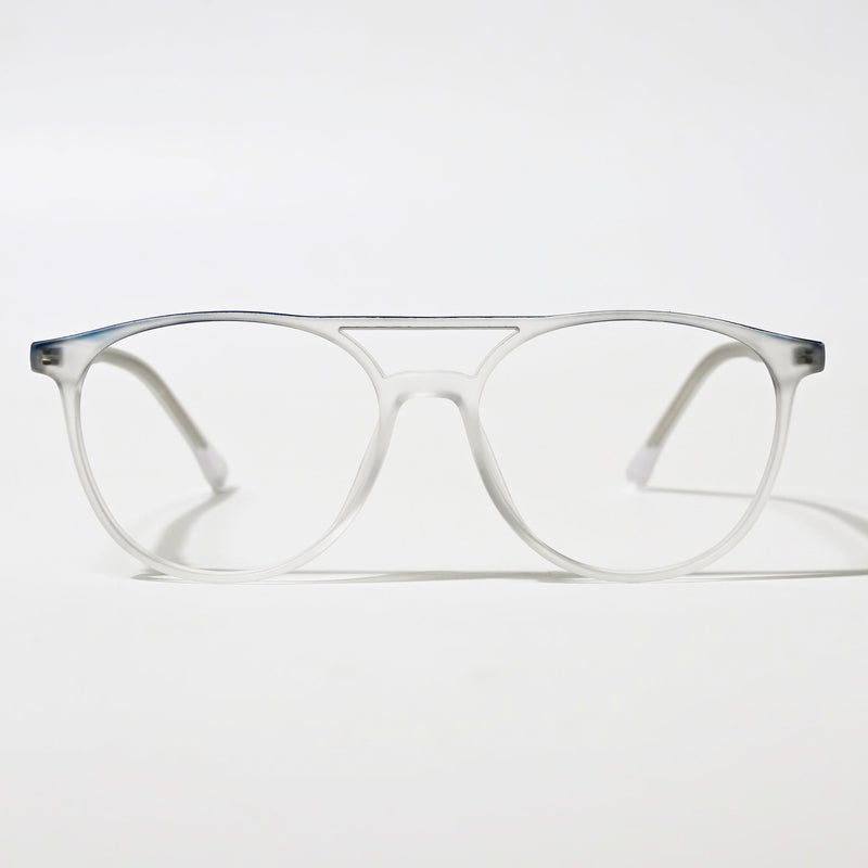 Eyejack Swift Matt Transparent & Blue Oval Eyeglasses for Men & Women (MB23002CL138-C3)
