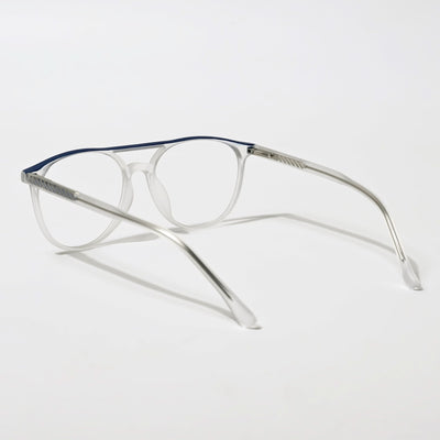 Eyejack Swift Matt Transparent & Blue Oval Eyeglasses for Men & Women (MB23002CL138-C3)