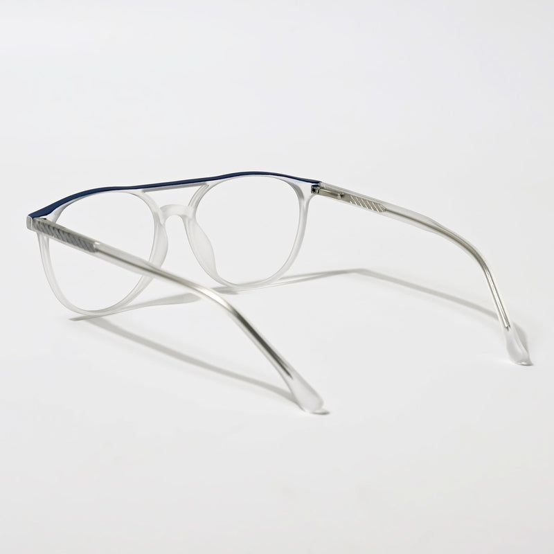 Eyejack Swift Matt Transparent & Blue Oval Eyeglasses for Men & Women (MB23002CL138-C3)
