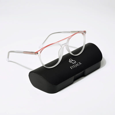Eyejack Swift Matt Transparent & Red Oval Eyeglasses for Men & Women (MB23002CL140-C5)
