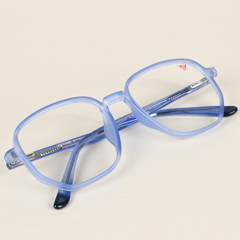 Voyage Transparent Blue Geometric Eyeglasses for Men & Women (V42005MG4797-C5)