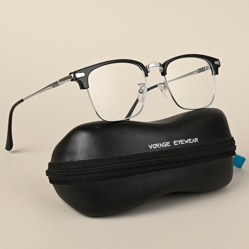 Voyage Silver & Black Square Eyeglasses for Men & Women (22001MG5085-C2)