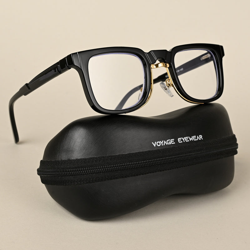 Voyage Black & Golden Square Eyeglasses for Men & Women (1008MG5074-C2)