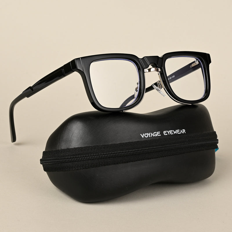 Voyage Black & Silver Square Eyeglasses for Men & Women (1008MG5073-C1)