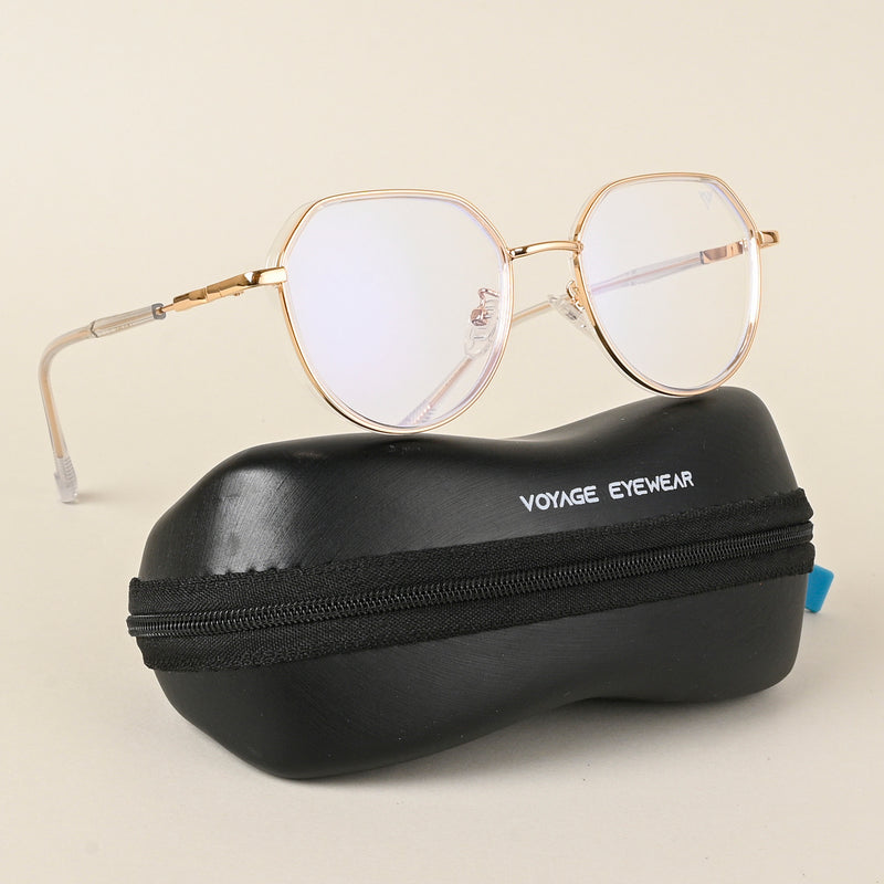 Voyage Golden & Transparent Square Eyeglasses for Men & Women (TR87305MG4857-C3)