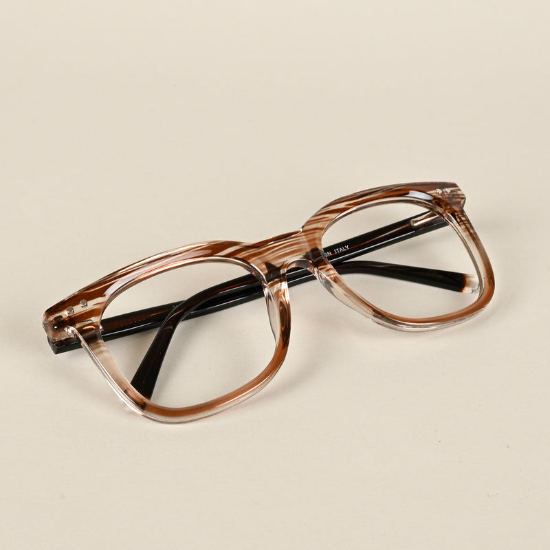 Goeye Brown & Clear Round Eyeglasses for Men & Women (XY31020GE1631-C8)