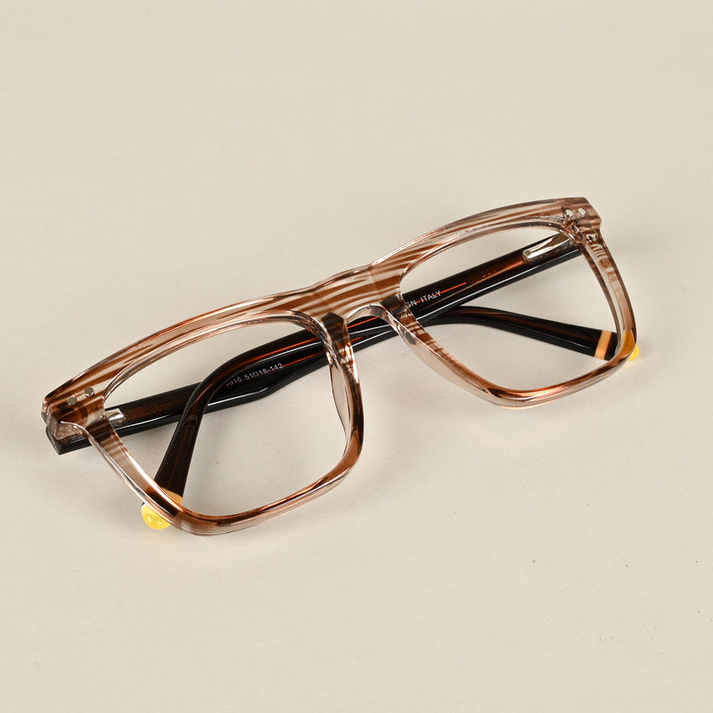 Goeye Brown & Clear Square Eyeglasses for Men & Women (XY31016GE1579-C8)