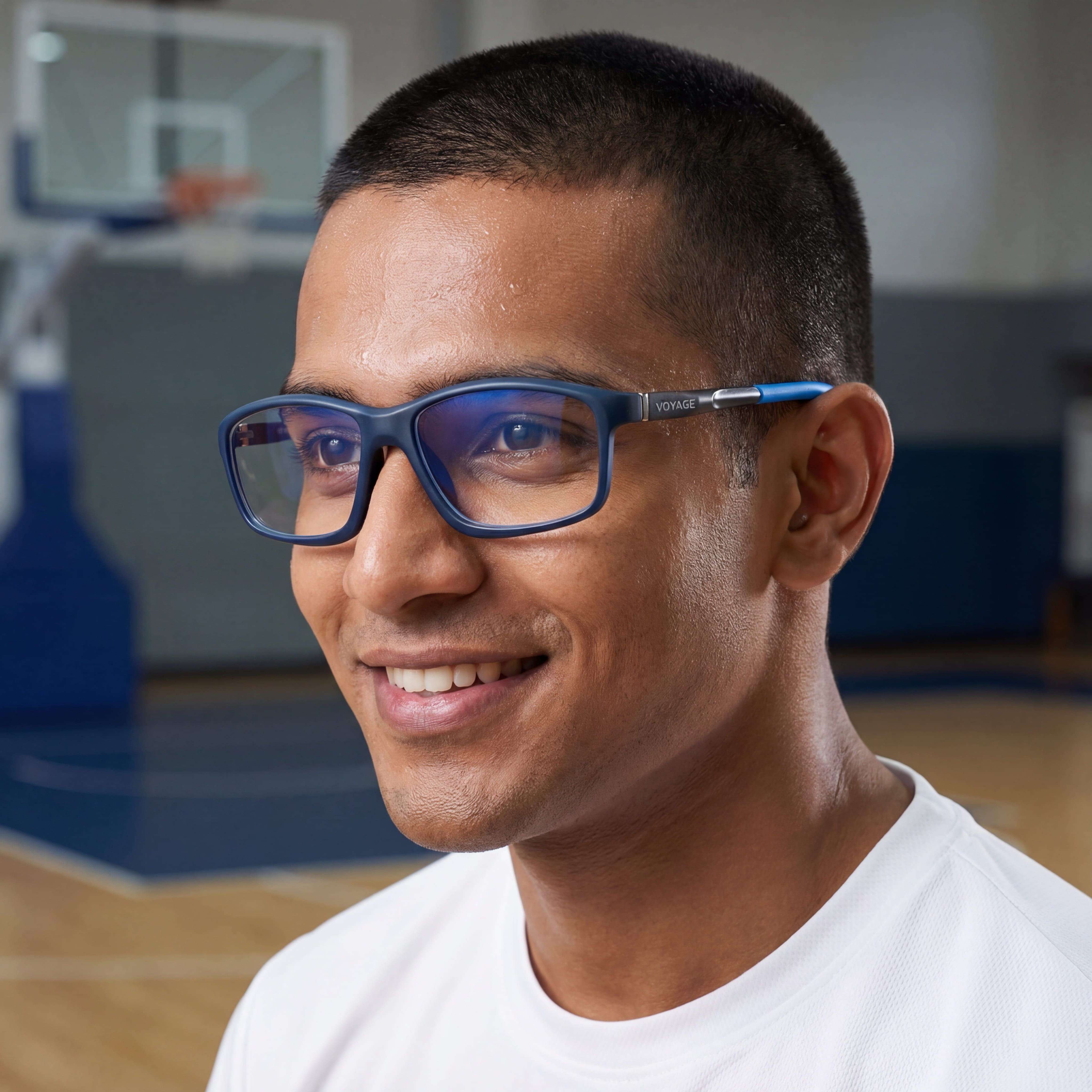 Voyage Striker Blue Rectangle Eyeglasses for Men & Women (52504MG6149-C5)