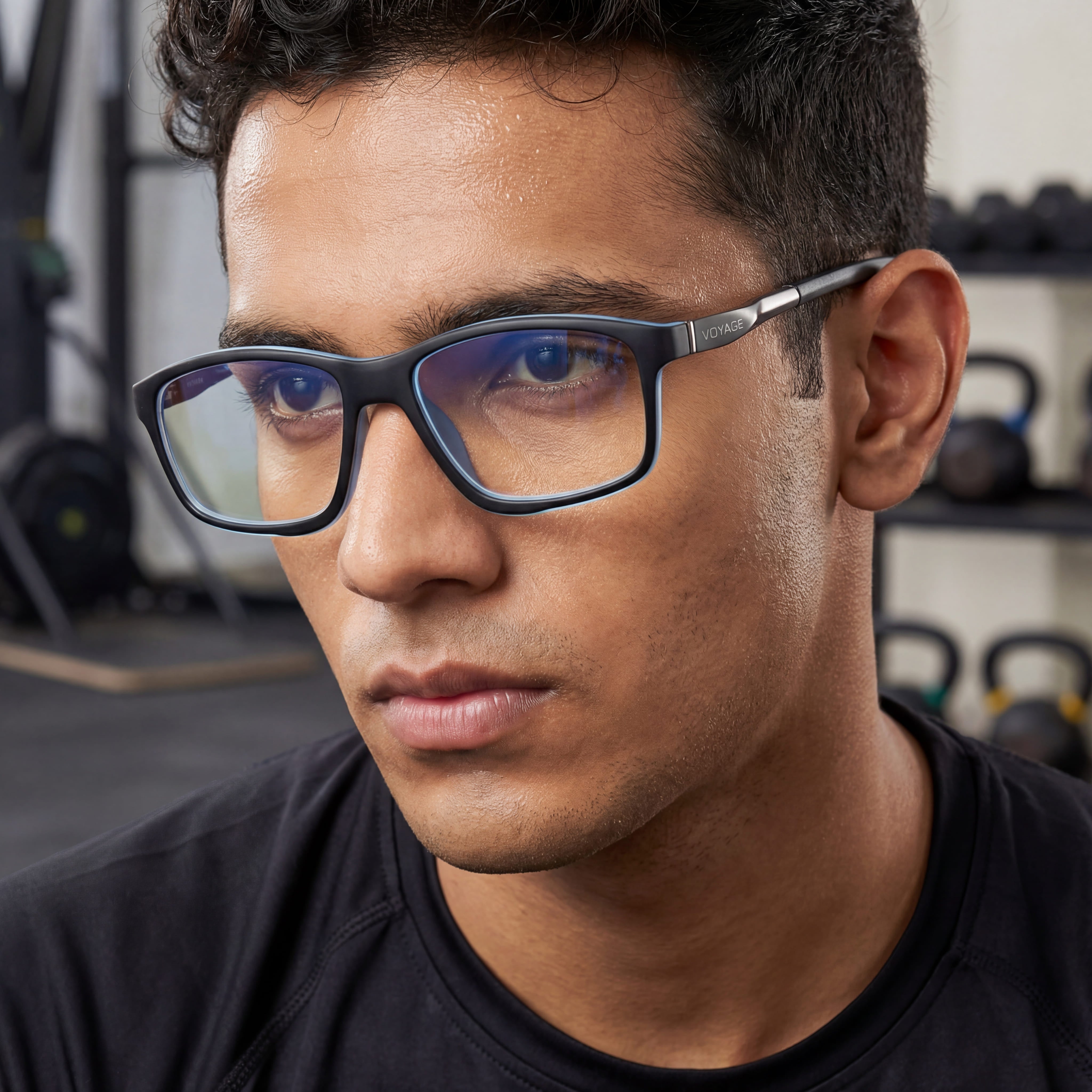 Voyage Striker Grey & Black Rectangle Eyeglasses for Men & Women (52504MG6146-C2)