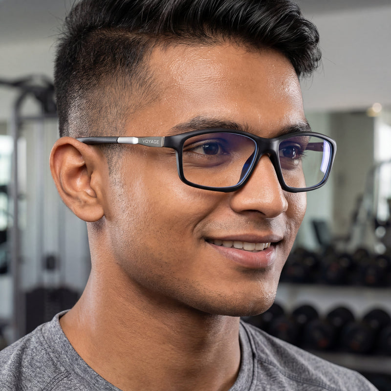 Voyage Striker Silver & Black Rectangle Eyeglasses for Men & Women (52504MG6145-C1)