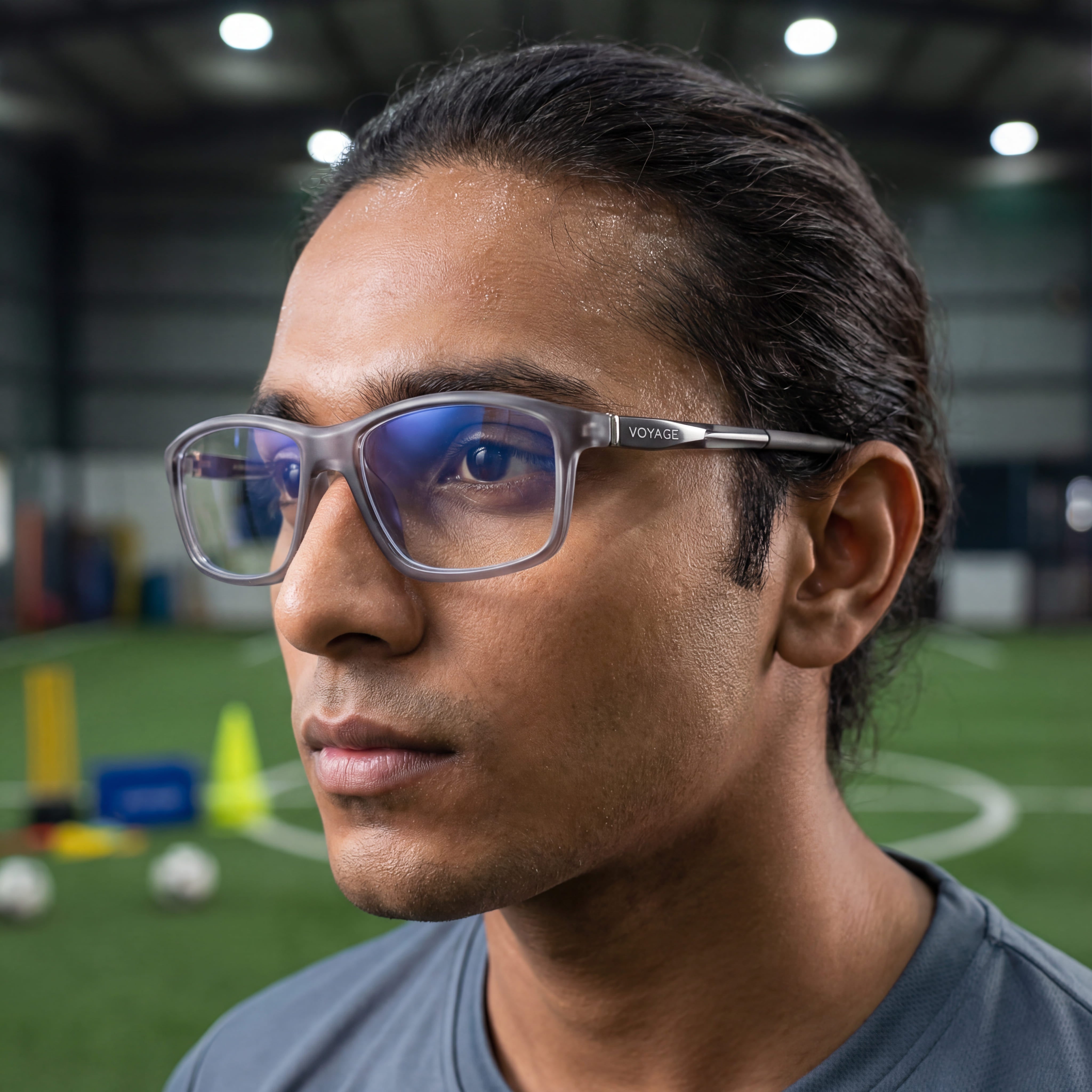 Voyage Striker Grey Rectangle Eyeglasses for Men & Women (52504MG6148-C4)