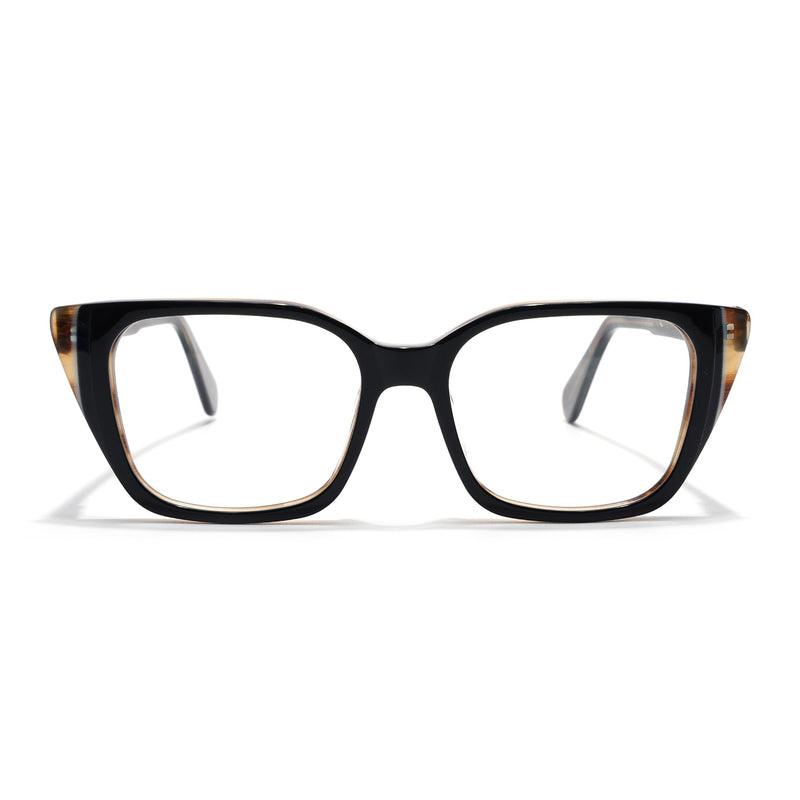 Voyage Glaze Black & Brown Cateye Eyeglasses for Women (FPK26001FMG8079)