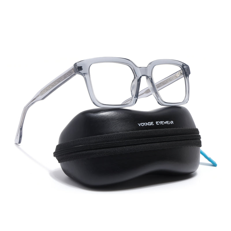 Voyage Glaze Grey Square Acetate Eyeglasses for Men & Women (FPK26015FMG8656)