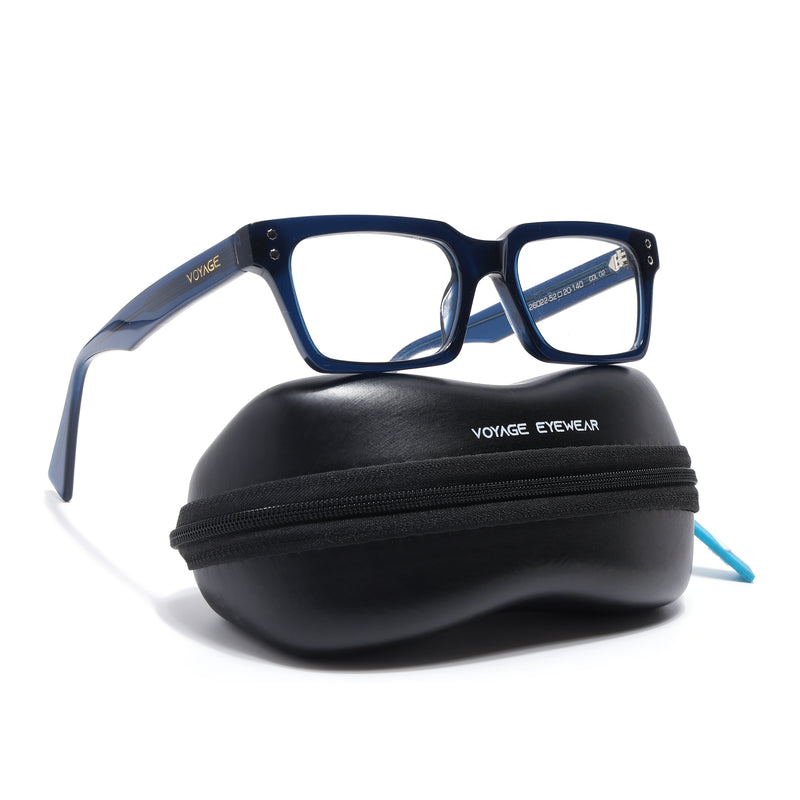 Voyage Glaze Blue Rectangle Acetate Eyeglasses for Men & Women (FPK26022FMG8654)