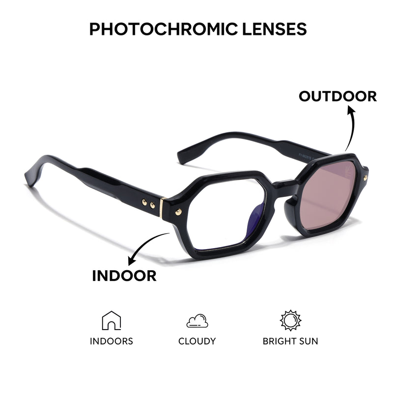 Voyage Black Hexagonal Eyeglasses for Men & Women (FY99287FMG9283)