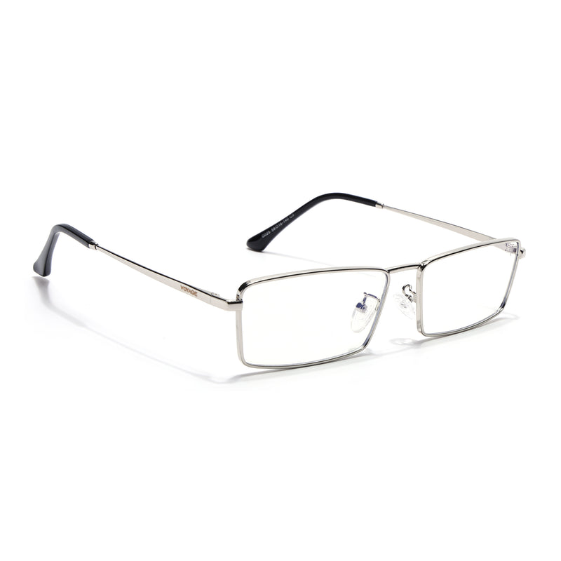Voyage Silver Rectangle Eyeglasses for Men & Women (G025FMG8077)