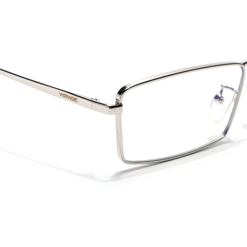 Voyage Silver Rectangle Eyeglasses for Men & Women (G025FMG8077)