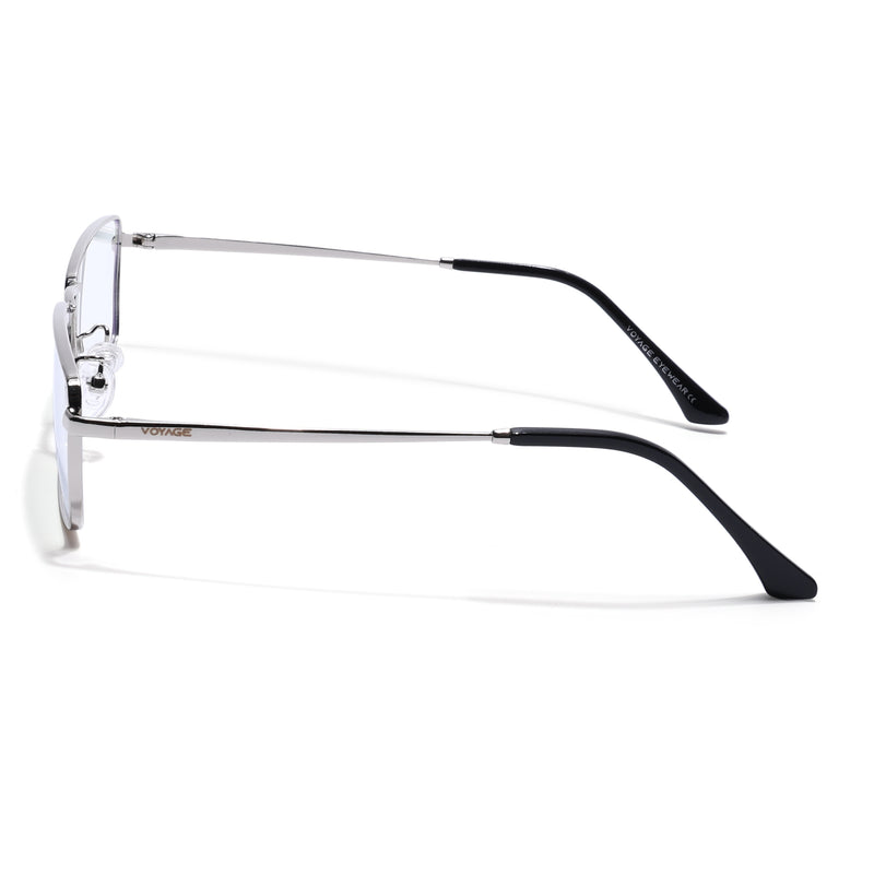 Voyage Silver Rectangle Eyeglasses for Men & Women (G025FMG8077)