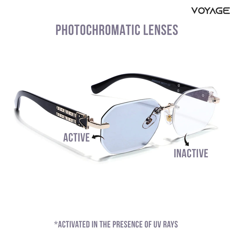 Voyage Golden Rimless Photochromic lens Eyeglasses for Men & Women (98524BFMG7804)