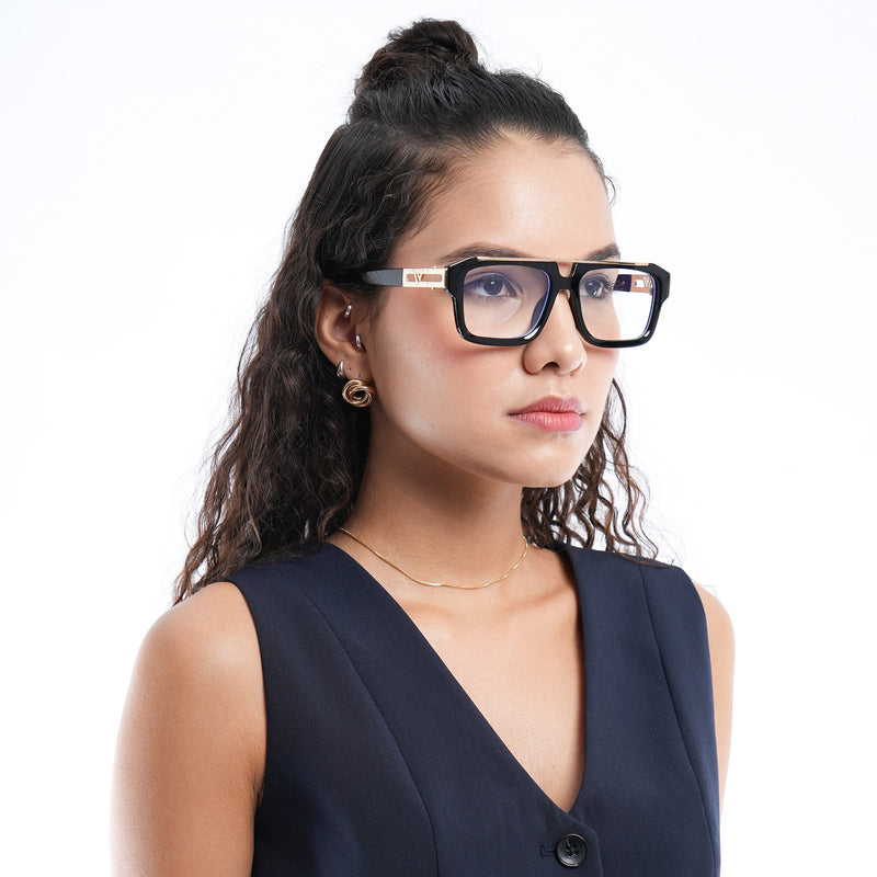Voyage Exclusive Black & Golden Wayfarer Eyeglasses for Men & Women (LH095MG5389-C2)
