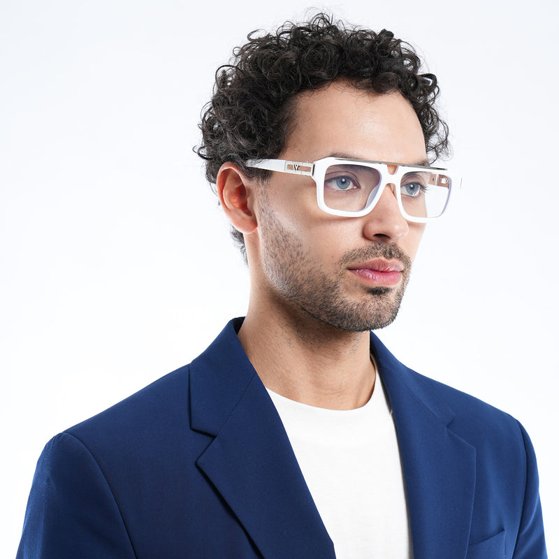 Voyage Exclusive White & Silver Wayfarer Eyeglasses for Men & Women (LH095MG5390-C3)