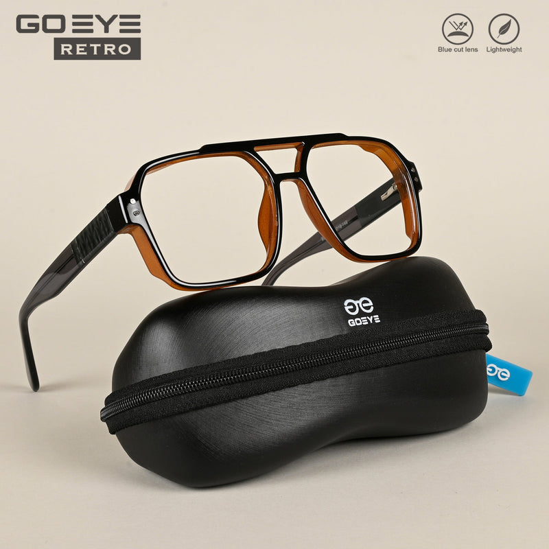 Goeye Retro Black & Brown Wayfarer Eyeglasses for Men & Women (MA992101GE1392-C6)