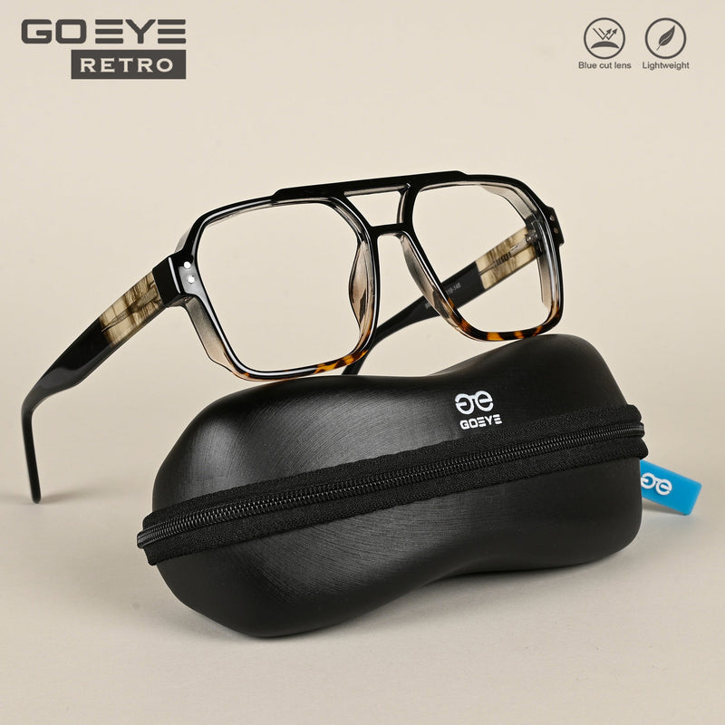 Goeye Retro Black & Brown Wayfarer Eyeglasses for Men & Women (MA992101GE1395-C9)