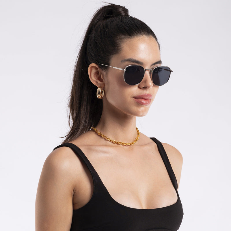 Voyage Round Black Silver Sunglasses MG2977-C1