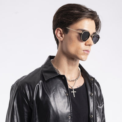 Captain | Gold And Black Polarized Round Sunglasses - PMG3981