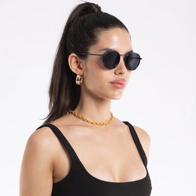 Captain | Matte Black Polarized Round Sunglasses - PMG3980
