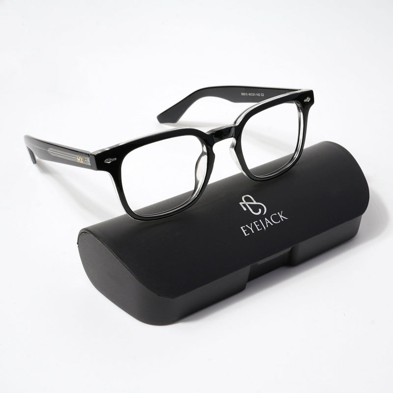 HEXXA Black & Transparent Square Eyeglasses for Men & Women (S9015CL489-C2)