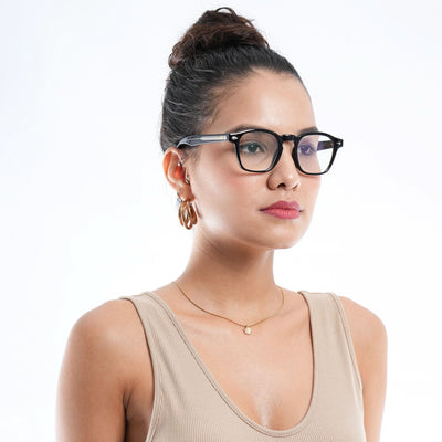 HEXXA Shine Black Square Eyeglasses for Men & Women (S9016CL492-C1)